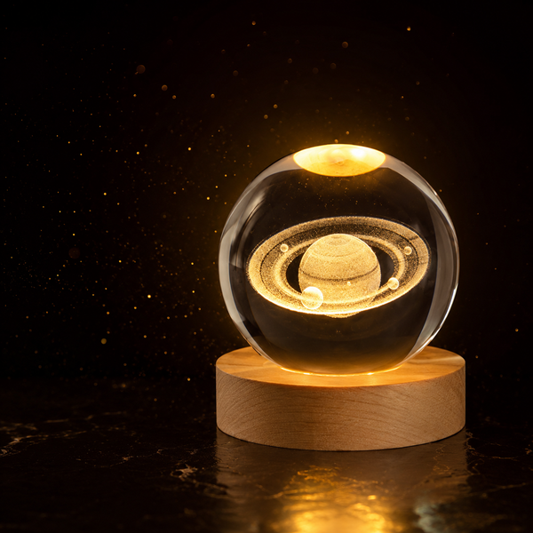 Orbe – lampe boule de verre sur socle bois