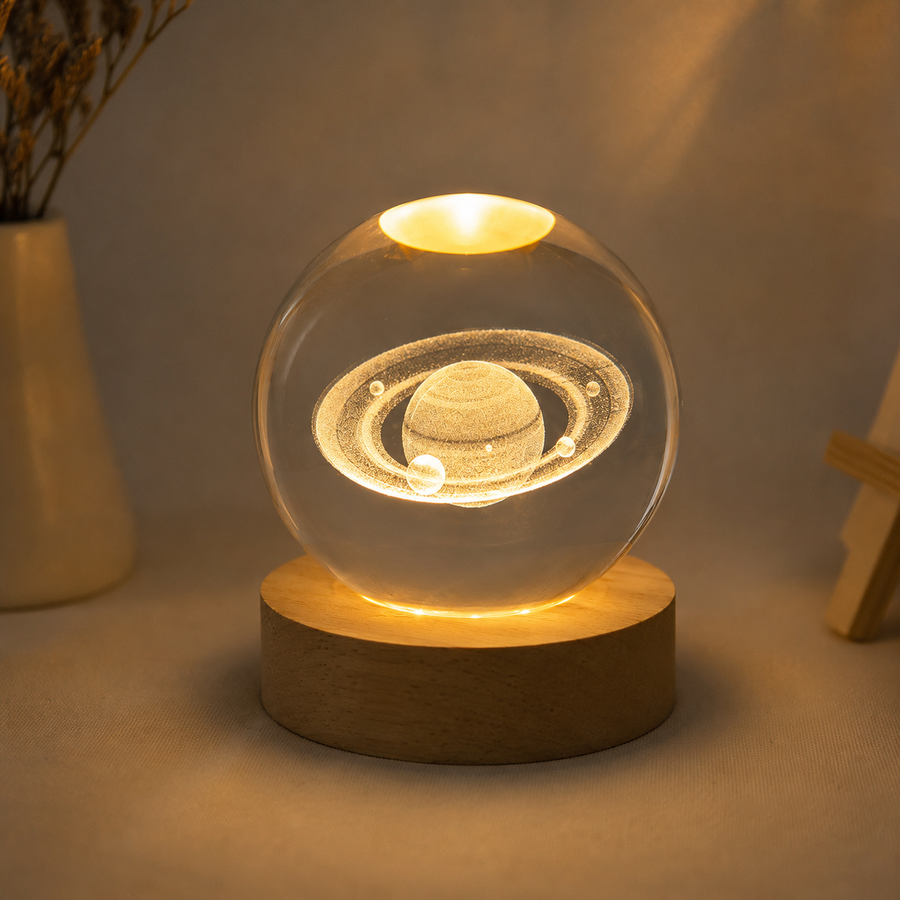 Orbe – lampe boule de verre sur socle bois