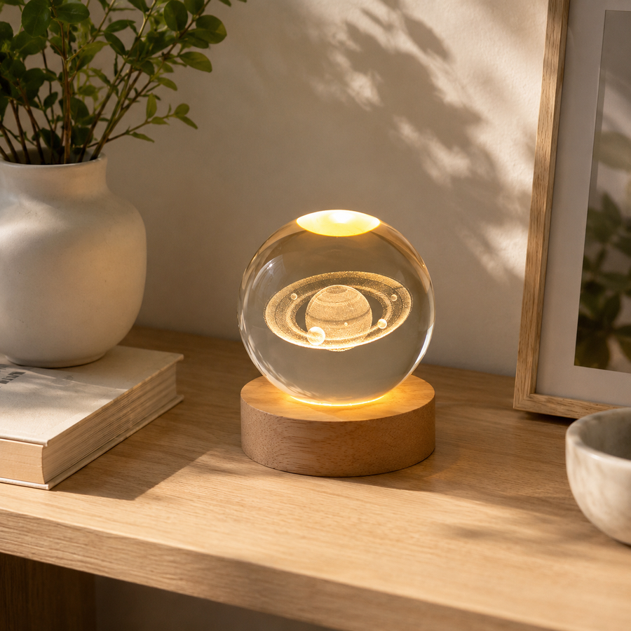 Orbe – lampe boule de verre sur socle bois