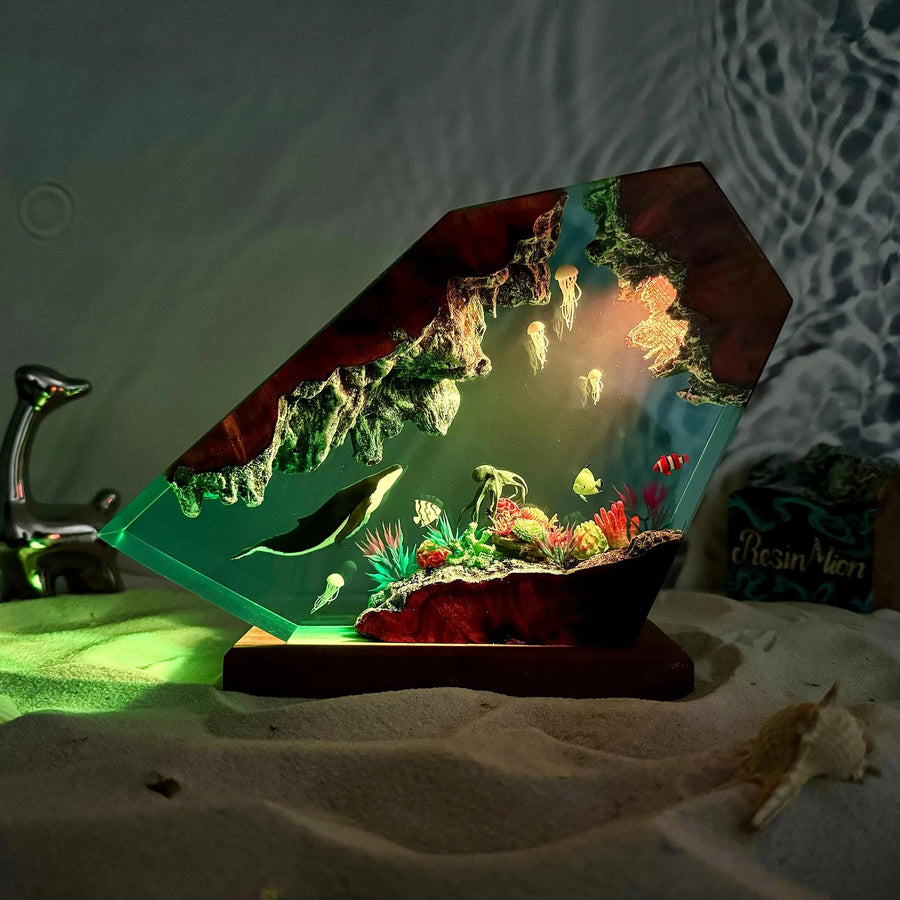 Lagon – diorama marin lumineux en résine