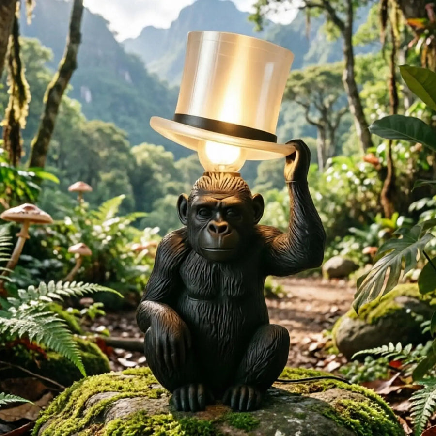 Baron – lampe singe en résine, chapeau haut-de-forme lumineux