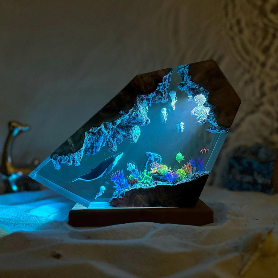 Lagon – diorama marin lumineux en résine