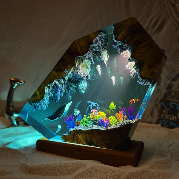 Lagon – diorama marin lumineux en résine