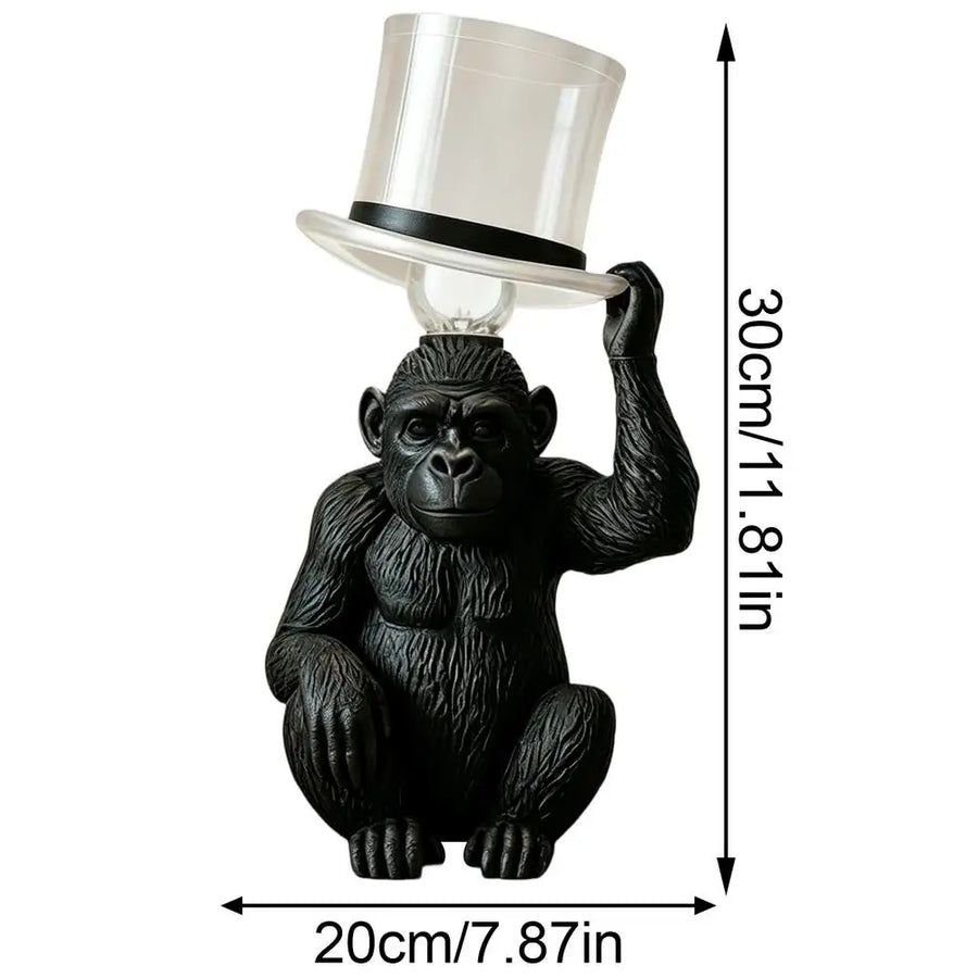 Baron – lampe singe en résine, chapeau haut-de-forme lumineux