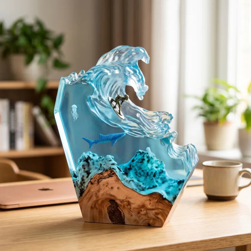 Houle – lampe en résine baleine et vague océane